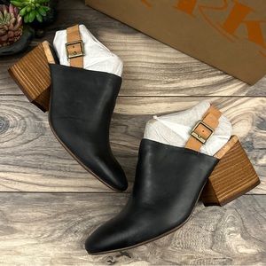 NIB Korks Kork Ease Rayleigh Slingback Block Heel Clogs Black Leather